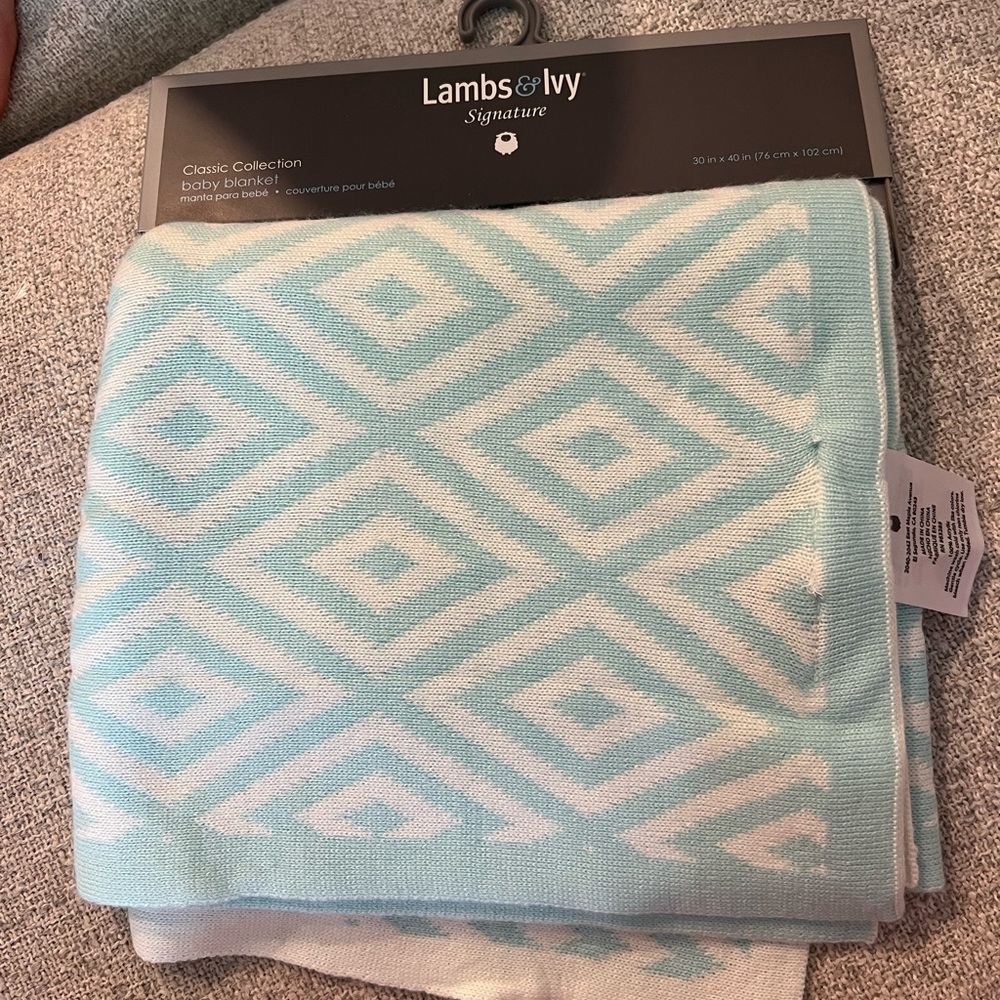 Lambs & Ivy Signature Geometric Baby Blanket - Aqua and White